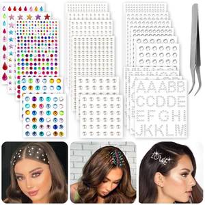 lot 63999 image: 2609 Pieces Hair Gems,Hair Jewels Diamonds and Letters Rhinestones with Tweezers,Hair Pearls Stick on,Self Adhesive Bling Rhinestone Stickers for Crafts,Face,Eye,Nail,Clothing,6 Shapes, 3-8mm