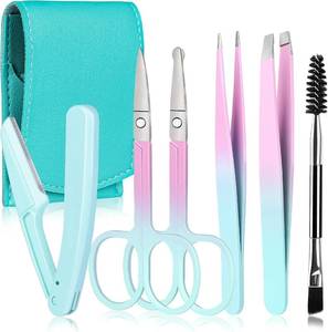 lot 64004 image: 6-in-1 Eyebrow Kit with Leather Case  Trimmer Eyebrow Scissors, Tweezers, Razor & Spoolie Brush for Women Men (Green)