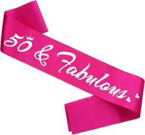 lot 64006 image: 50 Fabulous Birthday Sash, 50th Bday Sash for Women Funny 50th Birthday Party Decorations Suppiles Gift Ideas, Hot Pink Silver(50 Fabulous)