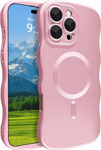 lot 64009 image: Magnetic for iPhone 16 Pro Max Case Cute, Compatible with Magnetic, Curly Wave Edge, Shockproof Matte Luxury Soft Metallic Luster, Built-in Camera Lens Protector Phone Case - Light Pink