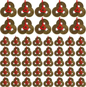 lot 64013 image: Peohud 150 Pieces Chinese Fortune Coins, 1 Inch Feng Shui Coins, Ancient Chinese Dynasty Coin with Red String for Chinese Lunar New Year Wealth, Good luck, and Success, 50 Sets Coins