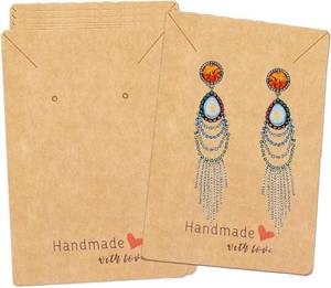 lot 64018 image: LEZIEBIRE 2.4x3.5In Earring Cards - Earring Holder Cards with Handmade with Love, 100PCS Earring Display Cards for Earrings Necklace Display and Jewelry Packaging Supplies (Craft Paper)