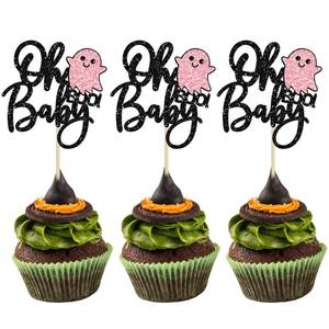 lot 64025 image: Gyufise 24Pcs Oh Baby Halloween Cupcake Toppers Black Glitter Ghost Cupcake Picks for Baby Shower Birthday Happy Halloween Theme Party Cupcake Decoration Supplies