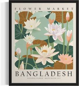 lot 64035 image: Bangladesh, White Water Lily Art Print Poster, Flower Market Wall Art, Floral Artwork Decor for Bedroom, Kitchen, Bathroom, Livingroom Decoration 52 (Bangladesh, White Water Lily, 8 x 10 inches, Unframed)