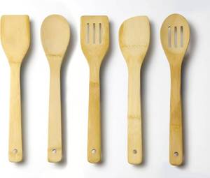 lot 64036 image: Bamboo Kitchen Utensils 5-Piece Set - Premium Non-Scratch Wooden Spoons and Spatulas for Everyday Cooking