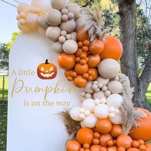 lot 64037 image: A Little Pumpkin is On The Way Decal - Halloween Party Decorations for Baby Shower - Girl or Boy Wall Sticker