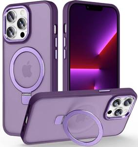 lot 64046 image: Magnetic for iPhone 13 Pro Case with Invisible Stand, 10 FT Drop Protection Velvety Touch Slim Translucent Matte Back Shockproof Phone Case for iPhone 13 Pro 6.1, Dark Purple