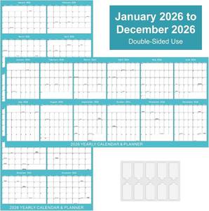 lot 65254 image: 17 x 38 2026 Wall Calendar, Wet & Dry Erase Wall Calendar 12 Month, Yearly Laminated Wall Calendars, Reversible Annual Planner