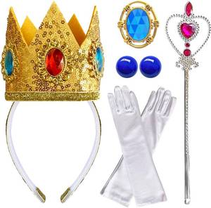 lot 65273 image: Princess Peach Crown Accessories Kit - 5 PCS Princess Peach Dress Up Costume Set for Girls Birthday Party Supplies & Cosplay