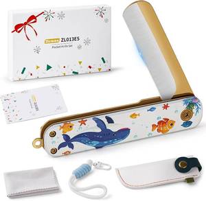 lot 65294 image: Pocket Knife Set with Clip & Sheath, Lanyard, First Pocket Folding Knife with Rounded Tip for BoysGirls, Beginner, Black Oxidized Blade 420J2 Stainless Steel-Whale Pattern Handle