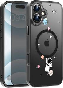 lot 65301 image: FUNMIKO for iPhone 17 Case with Privacy Screen Protector, Wireless Charging Compatible, Shockproof Translucent Matte Cover - Cute Floral Design Phone Case for Women Girls - Astronaut Spacewalk