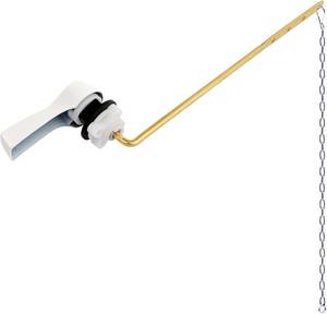 lot 65311 image: Hibbent Universal Metal Front Mount Toilet Handle Replacement Kit, Brass Toilet Flush Tank Lever with Stainless Steel Flapper Chains for Most Toilets, White Finish