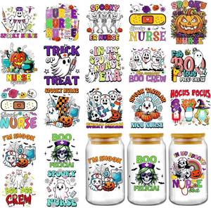 lot 65322 image: Halloween UV DTF Cup Wrap - 20 Sheets Cute Ghost Nurse UV DTF Cup Wraps for 16 oz Glass Water Bottle, Scary Skeleton Pumpkin Cold Transfer Stickers Decal DIY Tumbler Decoration Holiday Gift for Women