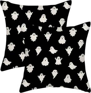 lot 65336 image: AGAYNA Halloween Pillow Covers 18x18 Black and White Ghosts Decor Throw Pillows Case for Couch Halloween Indoor Outdoor Decorative Cushion Cases for Sofa Bed Car Decorations Set of 2
