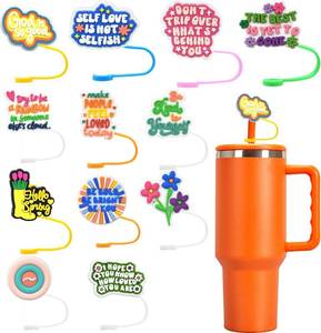 lot 65341 image: 12pcs Straw Cover Cap,Reusable Drinking Straw Toppers for Stanley Cup 30&40 Oz Tumbler Accessories Splash Straws Protector Portable Dust Straw Caps Decoration 10mm(Love Myself)