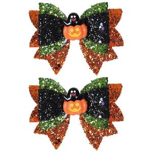 lot 65342 image: Halloween Hair Bow Clips 3.5 Inch Sparkly Glitter Pumpkin Hairpins Handmade Trick or Treat Hair Accessories for Teens Girls, BlackGreen&Orange