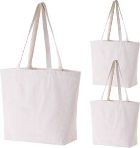 lot 65348 image: 3 Total Canvas Grocery Bag 18x15x5  Big Sturdy Tote Bags for Fabric Painting Heavy-duty Reusable Shopping Bag