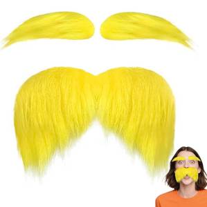 lot 65386 image: Yellow Mustache and Eyebrows for Adult Women Man, Funny Cosplay Costume Accessories, Fake Beard for Halloween Party Favors
