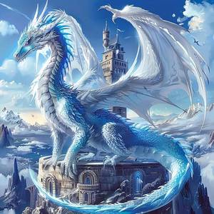 lot 65401 image: 5D Ice Dragon Diamond Art Kits for Adults Beginners, DIY 5D Full Round Drill Diamond Painting Kits Sky King, Paint by Diamonds Dot Gem Art Crystal White Dragon Easy,Home Wall Decor 13.7 X 13.7 Inch