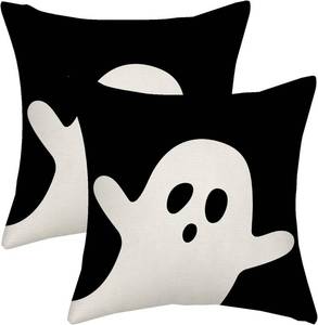 lot 65414 image: AGAYNA Halloween Pillow Covers 16x16 Black and White Ghost Decor Throw Pillows Case for Couch Halloween Indoor Outdoor Decorative Cushion Cases for Sofa Bed Decorations Set of 2