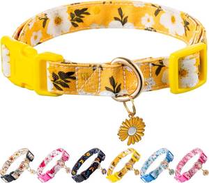 lot 65415 image: Raisingwell Cotton Dog Collar Yellow Flower Pattern for Boys and Girls Cute Dog Collars Summer Fall Gift Adjustable for Small to Medium Breed Dogs (XS)
