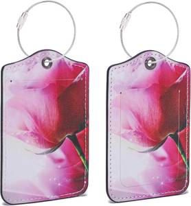 lot 65443 image: 2 Pcs PU Leather Luggage Tags for Suitcase, Travel Airport Luggage Tag with Privacy Flap, Name ID Label and Stainless Steel Metal Loop for Women Men Baggage Handbag Backpack (Red Rose)