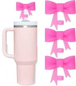 lot 65448 image: Bow Straw Covers Cap Toppers Compatible with Stanley Tumbler Cups, Cute Rose 10mm Reusable Silicone Straws Topper for 40oz Tumbler with Handle, Stanleys Cup Accessories,3Pcs