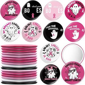 lot 65449 image: Wonderjune 30 Pcs Breast Cancer Awareness Gifts Pocket Mirror Bulk Portable Travel Mirrors Pink Ribbon Breast Survivor Compact Mirror for Charity Women Public School Events Supplies (Ghost)