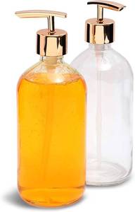 lot 1039 image: Juvale Clear Glass Soap Dispenser - Rose Gold Bottle Pump for Smooth Dispensing - Versatile Gold Bathroom Bottles for Kitchen & Bath - Stylish Bathroom Decor Accent - 16 oz, Pack of 2