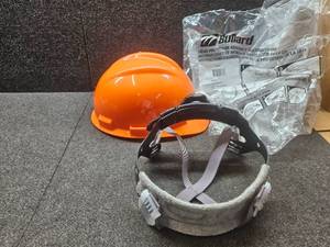 lot 1109 image: ORANGE Bullard 3-Rib S61 Cap Style Safety Hard Hat with 4-Point Ratchet Suspension and Cotton Brow Pad