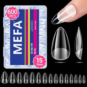 lot 3015 image: MEFA Nail Tips, Short Almond Nail Tips 15 Sizes, 600 Pcs Half Matte Full Cover Pre-shaped Acrylic Nail Gel Tips Press on Nails for Nail Extension Home DIY Salon Gifts for Women