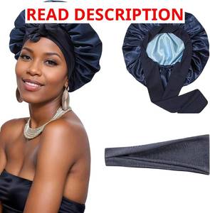 lot 3041 image: Satin Sleeping Silk Cap Double Layer Hair Bonnet with Elastic Tie Band for Care HairYoga Sport Headband Color Black and Red