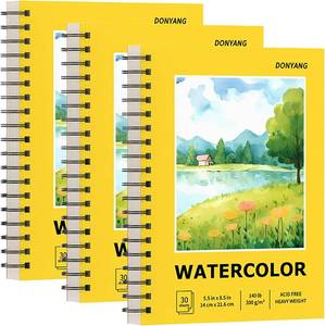 lot 3051 image: Watercolor Paper Pad, 5.5 x 8.5 Spiral Bound Art Sketch Book, Pack of 3 (90 Sheets),(140lb300g) Artist Water Color Drawing Paper for Adults, Art Supplies, Mixed Media Markers Journal