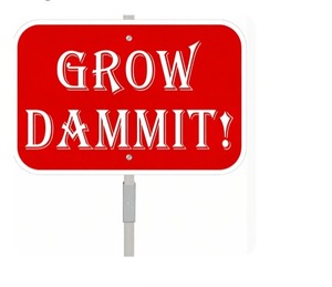 lot 3054 image: Grow Dammit Garden Sign, 12 x 8 Inches, Red Aluminum Sign with 28-Inch Stake, Funny Outdoor Garden Decor 1Pack