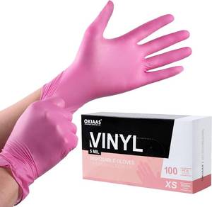 lot 3069 image: OKIAAS BlackPink Vinyl Disposable Gloves Latex Free, Food Grade, 5 mil, Cooking, Cleaning, Hair Dye, 100 Count Medium
