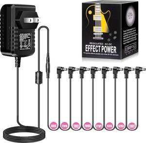 lot 3074 image: Guitar Power Supply AC Wall Charger Adapter 9V DC 1A 1000mA Tip Negative 8 Way Daisy Chain Pedal Cables for Most Guitar Effect Pedals