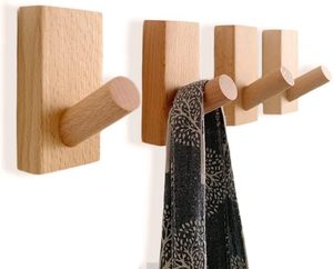 lot 3094 image: Wood Pack of 4 Decorative Wall Hooks for Hanging Coats - Perfect Backpack Hanger, Hat Hooks for Wall - Each Heavy Duty Holds 6lbs-33lbs (Beech, 4Pack)