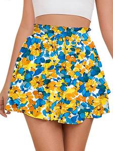 lot 3102 image: 2XL Bsubseach Womens Flowy Skirt with Shorts Ruffle Skorts Elastic Skirts Beach Shorts for Summer