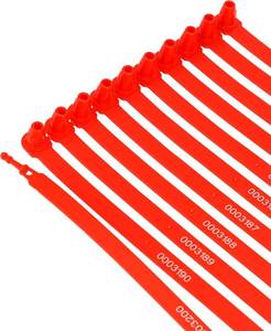lot 3105 image: QWORK Numbered Plastic Seals Truck Trailer Seals, 200 Pcs Security Tag Numbered Tamper, Safety Ties, Tags Tamper Evident Tags, Red