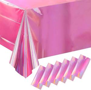 lot 3106 image: Whaline 6Pcs 108 x 54 Inch Iridescent Pink Plastic Tablecloths Shiny Rainbow Rectangle Disposable Table Covers Holographic Foil Table Cloth for Birthday Wedding Bridal Shower