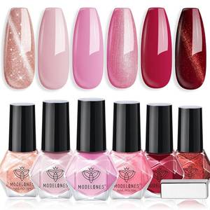 lot 3148 image: modelones Pink Nail Polish Set, Red Cat Eye 6 Colors Quick Dry Mini Finger Long Lasting Fast Drying DIY Manicure Kit Nail Art Home Salon Valentines Day Gifts for Women Girl