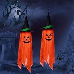 lot 3163 image: 2 Pack Ghost & Witch Halloween Hanging Decorations - Cute Pumpkin Ornaments for Outdoor Party