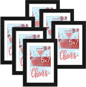lot 3194 image: upsimples 5x7 Picture Frame, Lightweight Thin Frame for Prints, Display 4x6 with Mat or 5 x 7 Without, Easy Wall Hanging, Black 6 Pack