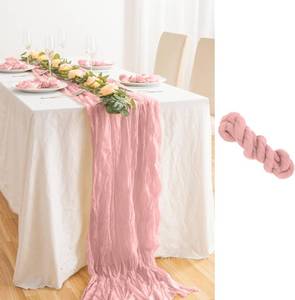 lot 3206 image: Cheesecloth Table Runner, Pink Cheese Cloth Table Runner Mothers Day Boho Gauze Table Runners 35x120 Inch Long Sheer Romantic Rustic Table Runners for Birthday Wedding Baby Bridal Shower Decorations