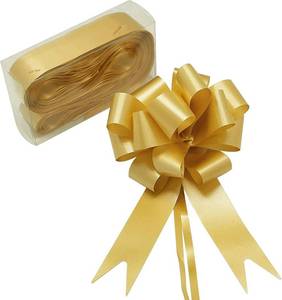 lot 3236 image: FQTANJU 10 Pcs Large 30mm Ribbon Pull Bows for Gift Wraps, Party Wall, Birthday Hampers, Christmas Trees, Wedding Decor (10pcs-Gold)