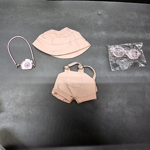 lot 3268 image: 17cm Doll Clothes Set 4-Piece Outfits for Doll Pink Fashion Clothing for Plush Dolls Accessories with Glasses and Bucket Hat