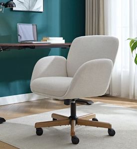 lot 1131 image: Beige Fabric Executive Office Chair with Wooden Base - Retail $175
