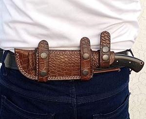 Ottoza D2 Steel Tracker Knife with Cow Horn and Olive Wood Handle and Horizontal Carry Leather Sheath Full Tang Fixed Blade Hunting Knife 204 - Retail: $55