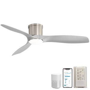 lot 1011 image: Atomi Smart 52 Inch Smart Ceiling Fan with Lights, Modern Low Profile Flush Mount Ceiling Fan with 6500CFM, Compatible with AlexaGoogleApp, 3 Plastic Blade, Dimmable Timer Reversible DC Motor, ETL, ABSSilver  - Retail $116