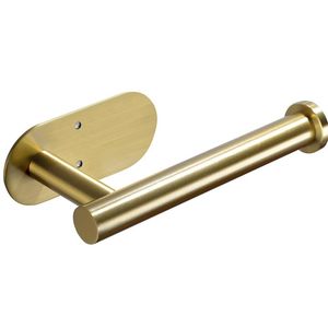 lot 1031 image: YIGII Adhesive Toilet Paper Holder - Brushed Brass Toilet Roll Holder Stick on Wall for Bathroom, SUS 304 Stainless Steel - Retail $10